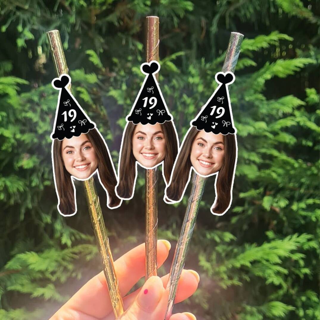 Siyah Fiyonk Şapkalı Fotoğraf Baskılı Pipet Takımı 5 li - 1