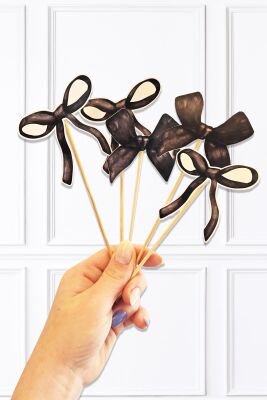 Siyah Fiyonklar Kürdan Süsleri Cupcake Süsleri Lüks Büyük Boy 10lu Paket - 1