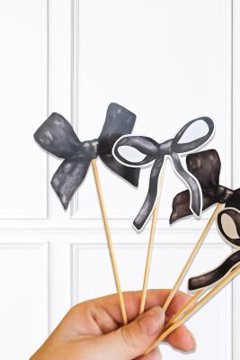 Siyah Fiyonklar Kürdan Süsleri Cupcake Süsleri Lüks Büyük Boy 10lu Paket - 2