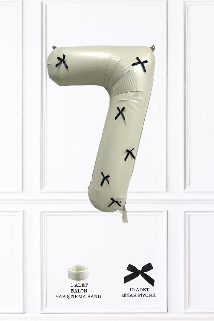 Siyah Fiyonklu Retro Krem Rakam Balon 80 cm Siyah Kurdeleli - 13