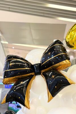 Siyah Gold Detaylı Büyük Fiyonk Folyo Balon Fiyonk Şekilli Balon - 3