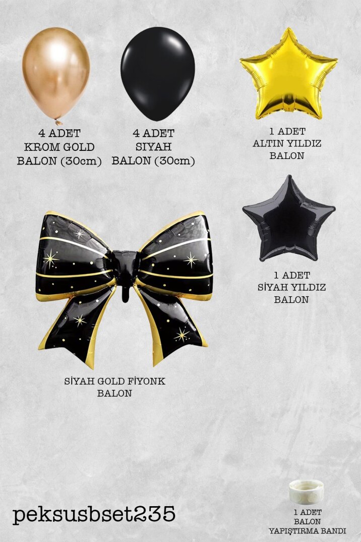 Siyah Gold Fiyonk Folyo Balonlu Gold ve Siyah Tema Balon Seti Set235 - 2