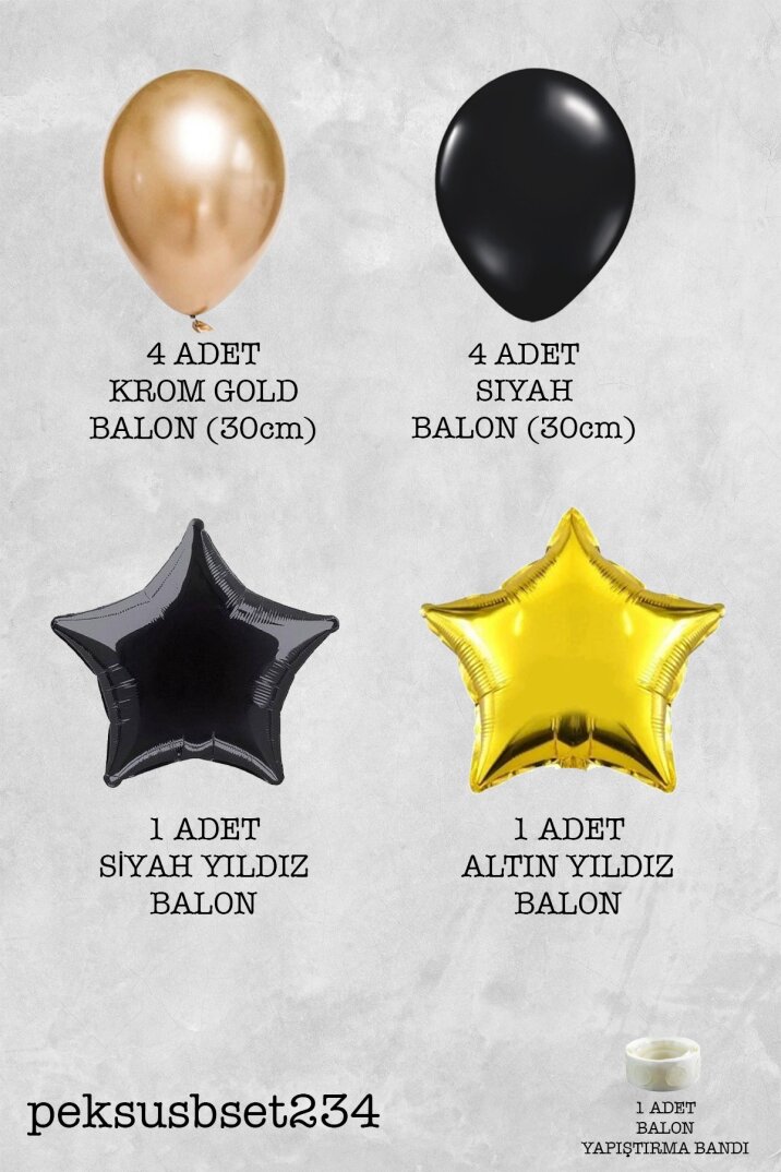 Siyah Gold Yıldız Folyo Balonlu Balon Demeti Set234 - 2