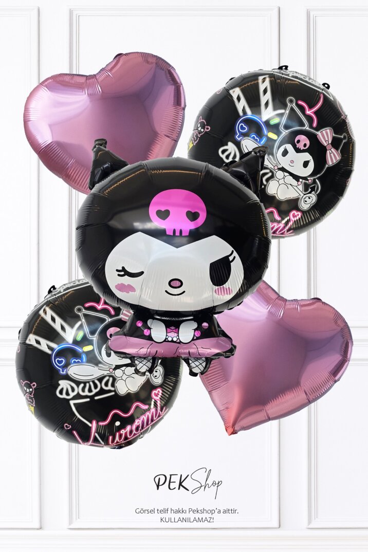 Siyah Kuromi Folyo Balon Seti 5li Kuromi Tema Balonlar - 1