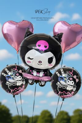 Siyah Kuromi Folyo Balon Seti 5li Kuromi Tema Balonlar - 2