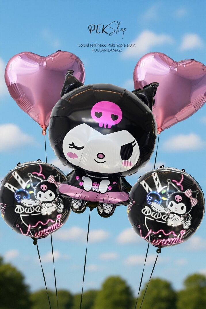 Siyah Kuromi Folyo Balon Seti 5li Kuromi Tema Balonlar - 2