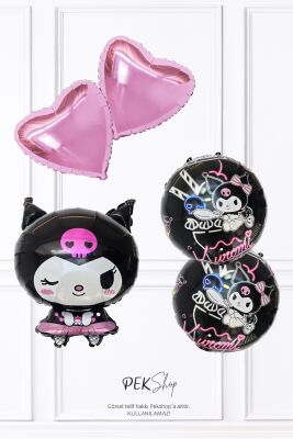 Siyah Kuromi Folyo Balon Seti 5li Kuromi Tema Balonlar - 3
