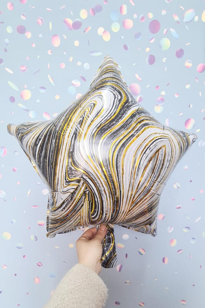 Siyah Mermer Yıldız Folyo Retro Mermer Desen Yıldız Balon 18inç - 1