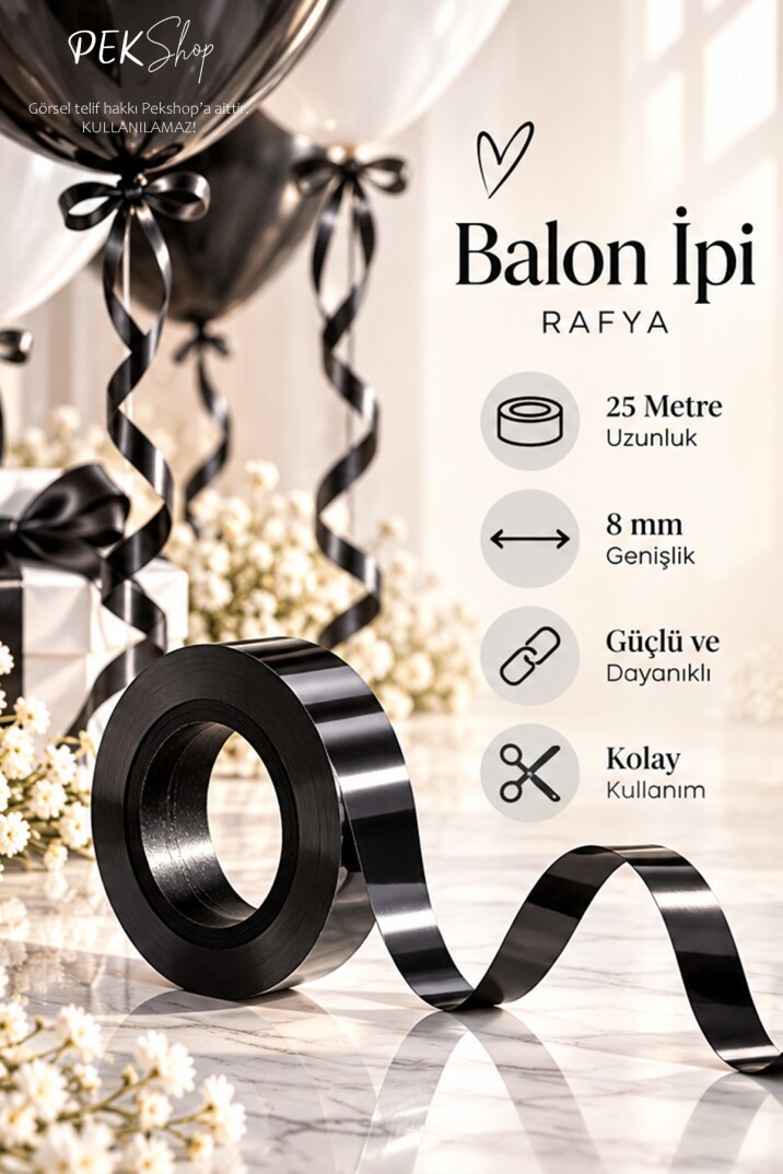 Siyah Rafya Balon İpi - 25 Metre - 1 Adet - 1