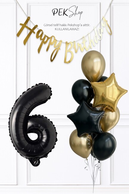 Siyah Rakam Balonlu Siyah Gold Tema Bannerlı Doğum Günü Balon Seti Set238 - 6