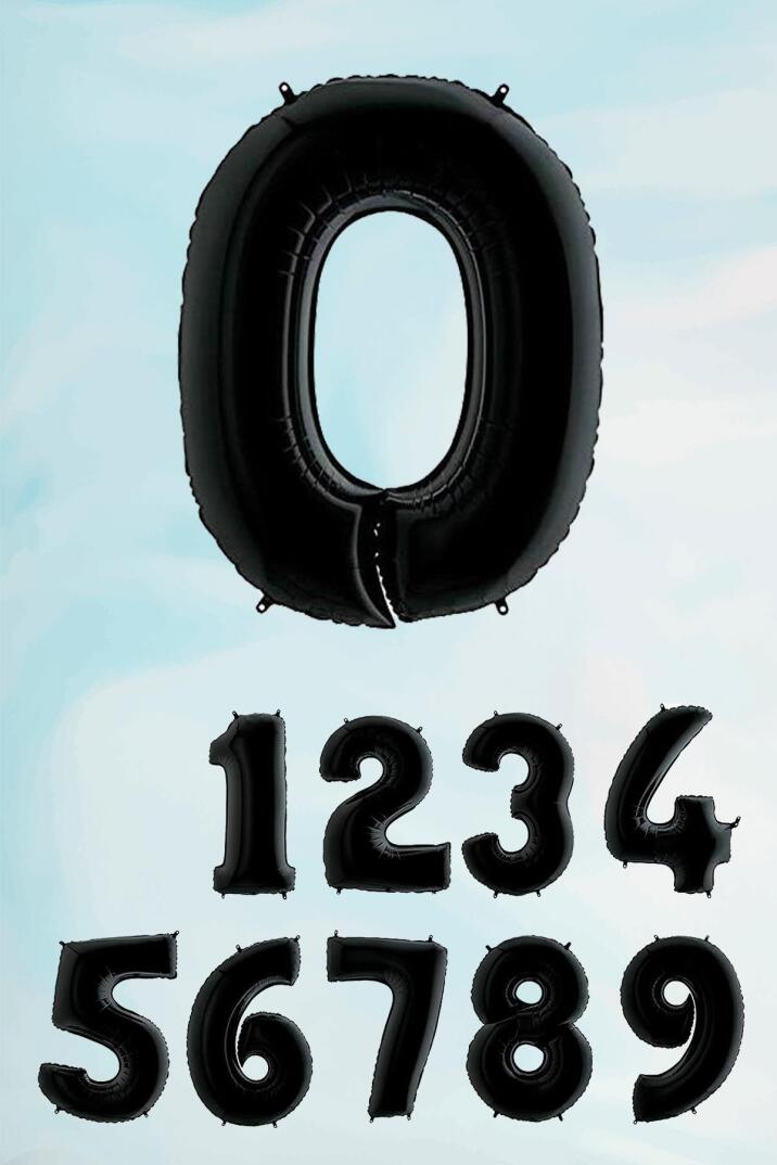 Siyah Rakam Folyo Balon Büyük Boy Siyah Sayı Balonlar 100cm 40inç - 1