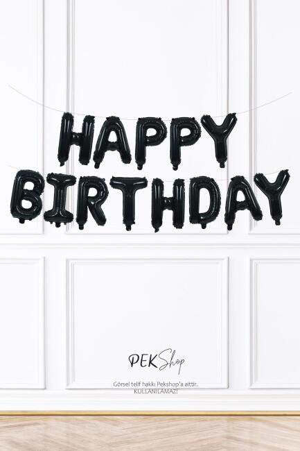 Siyah Renk Happy Birthday Retro Folyo Balon - 1
