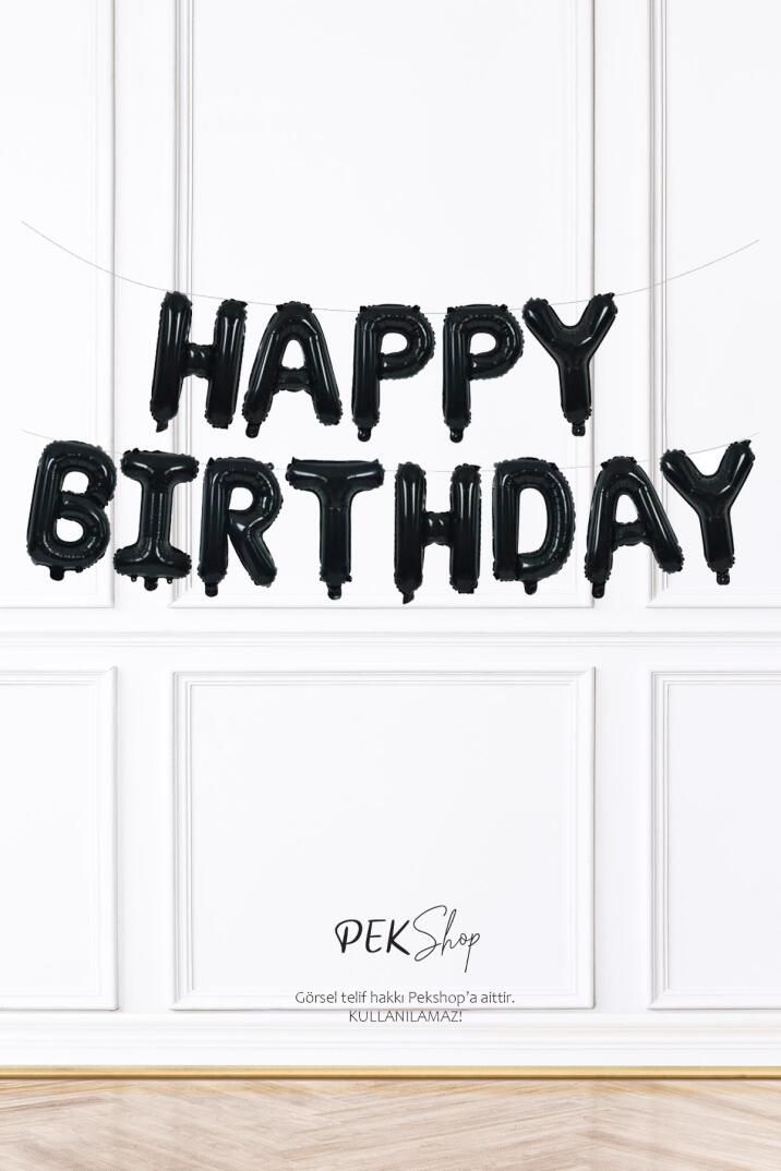 Siyah Renk Happy Birthday Retro Folyo Balon - 1