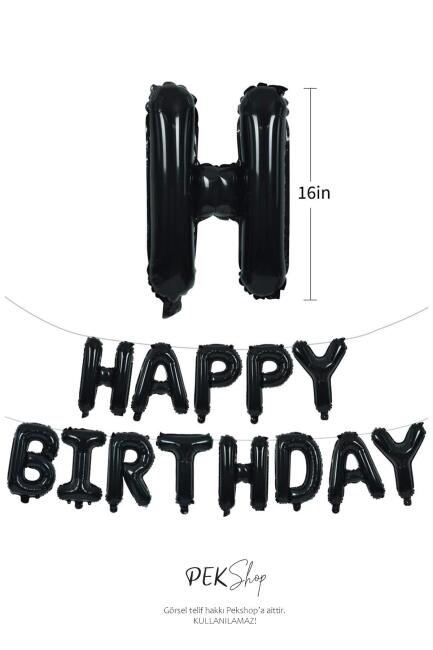 Siyah Renk Happy Birthday Retro Folyo Balon - 2