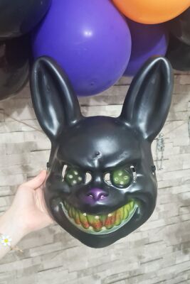 Siyah Tavşan Cadılar Bayramı Halloween Maskesi Katil Tavşan Korkunç Maske SİYAH - 1