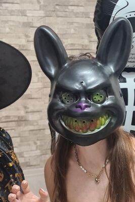Siyah Tavşan Cadılar Bayramı Halloween Maskesi Katil Tavşan Korkunç Maske SİYAH - 2