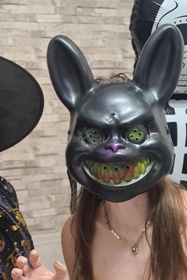 Siyah Tavşan Cadılar Bayramı Halloween Maskesi Katil Tavşan Korkunç Maske SİYAH - 2