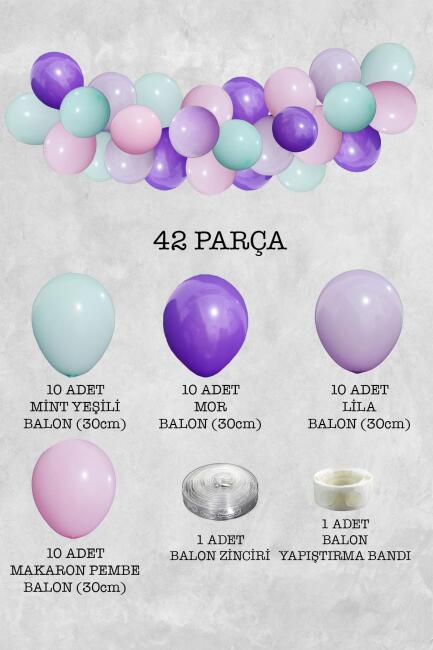 Soft Makaron Konsept Balon Zinciri Deniz Kızı Tema Parti Balon Seti 42 Parça - 2