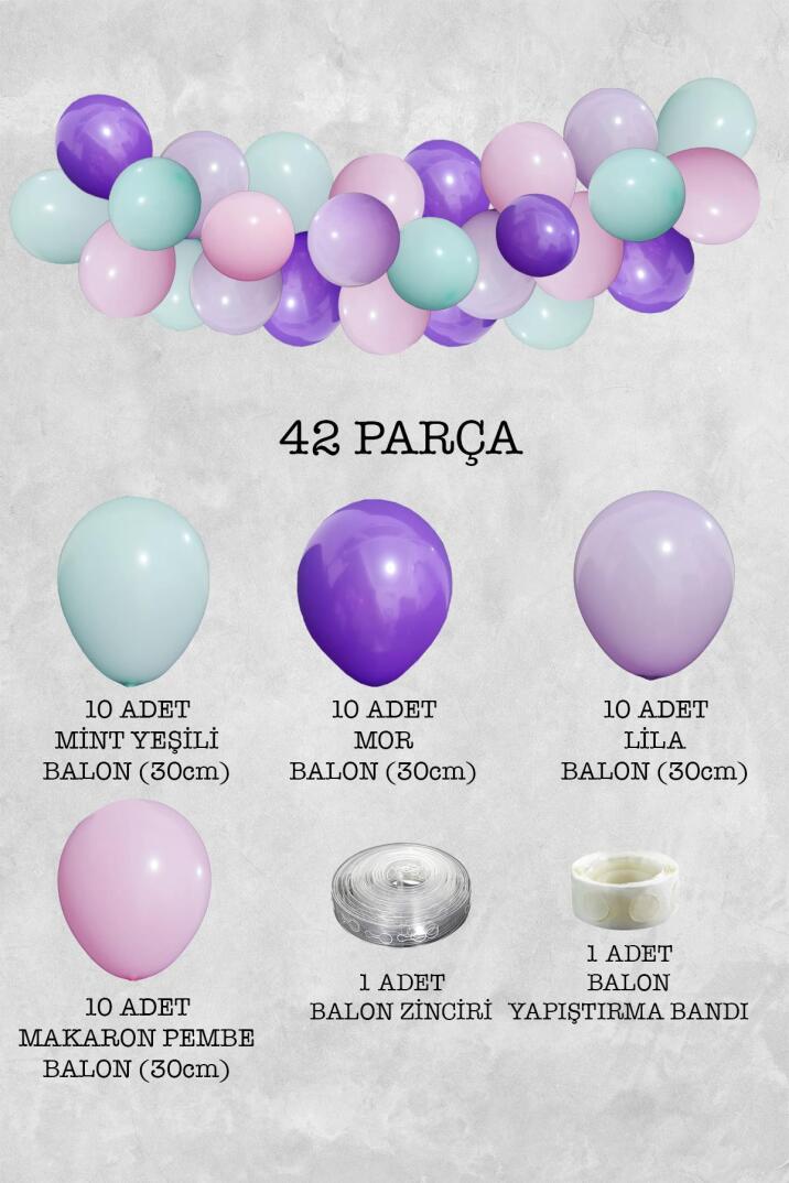 Soft Makaron Konsept Balon Zinciri Deniz Kızı Tema Parti Balon Seti 42 Parça - 2