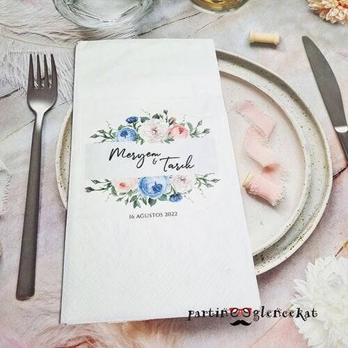 Soft Mavi Somon Çiçekler Konsept Peçete - 1