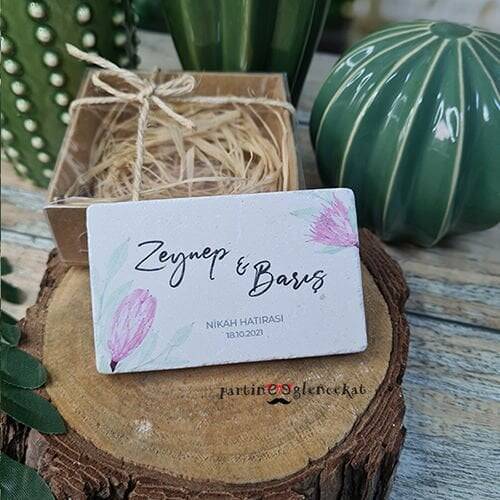 Soft Pembe Çiçekler Konsept Baskılı Taş Magnet - 1