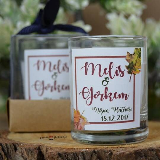 Sonbahar Yaprak Konsept Mum Hediyelik Nikah Şekeri