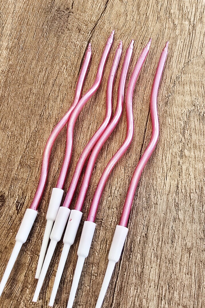 Spiral Pembe Pasta Mumu Pembe Renk Mum 6 lı Pembe Kıvrık Mum - 2
