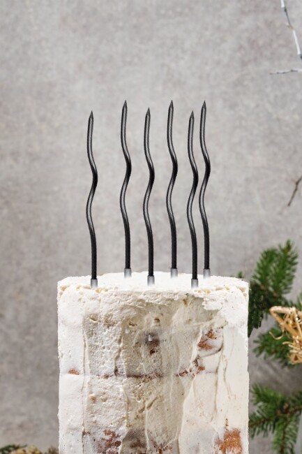 Spiral Siyah Pasta Mumu Siyah Renk Mum 6 lı Siyah Kıvrık Mum - 1