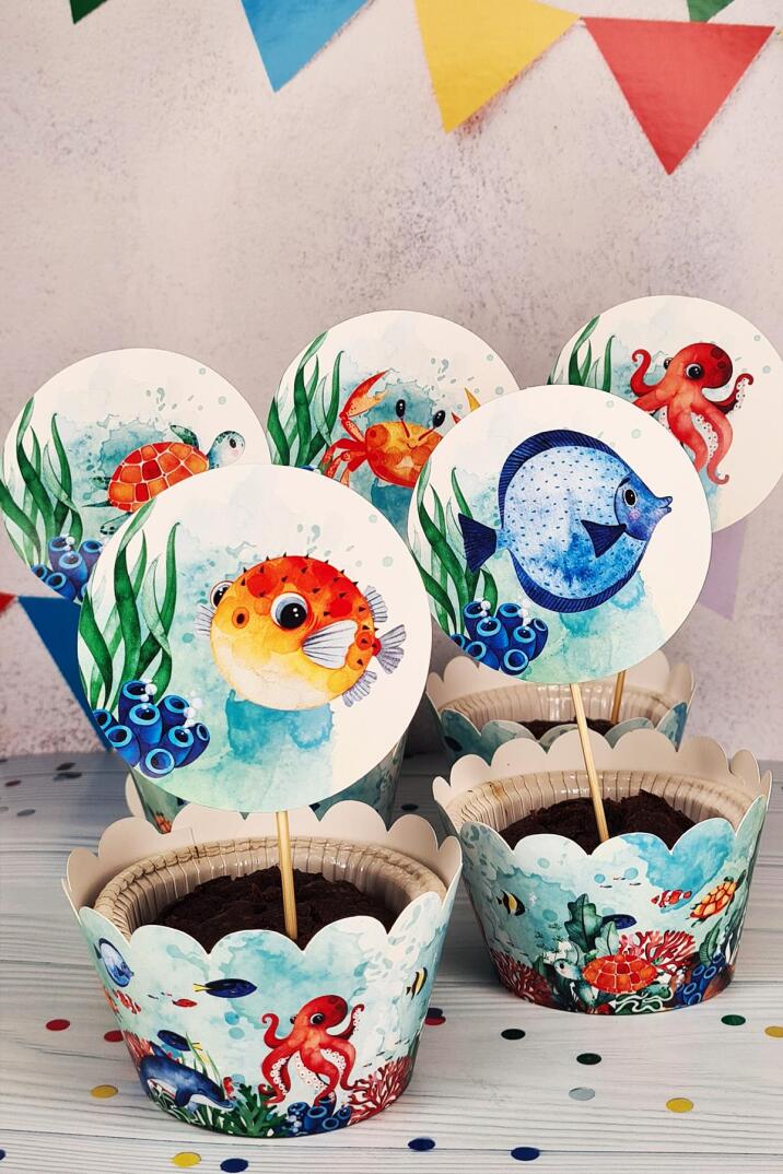 Su Altı Canlıları Konsept Kürdan Süsleri Cupcake Süsleri Lüks Büyük Boy 10lu Paket - 1
