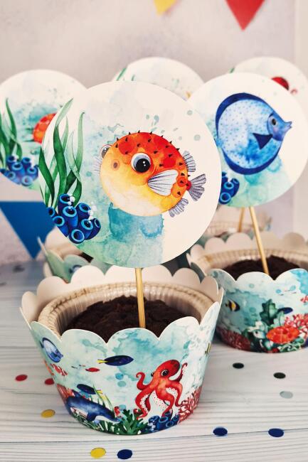 Su Altı Canlıları Konsept Kürdan Süsleri Cupcake Süsleri Lüks Büyük Boy 10lu Paket - 3