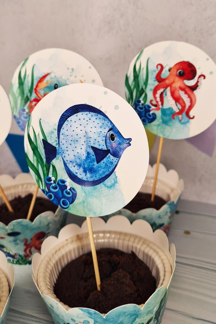 Su Altı Canlıları Konsept Kürdan Süsleri Cupcake Süsleri Lüks Büyük Boy 10lu Paket - 4