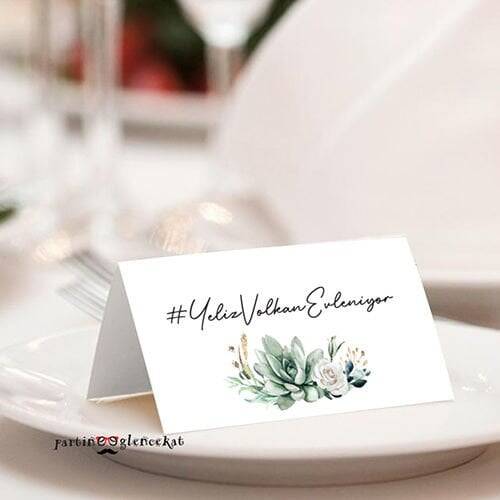 Sukulent Cipso Konsept Hashtag / Masa Üstü İsim Kartları - 1