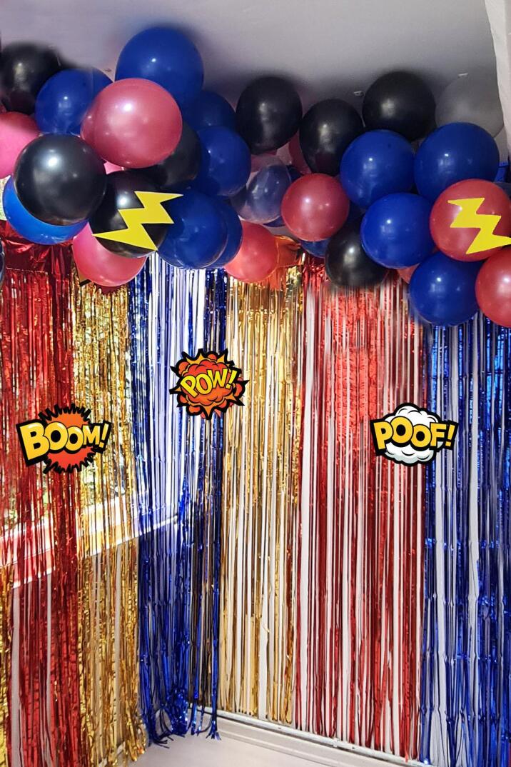 Süper Kahramanlar Tema Doğum Günü Balon Zinciri Seti Fon Perdeli Doğum Günü Süsleme Seti - 1