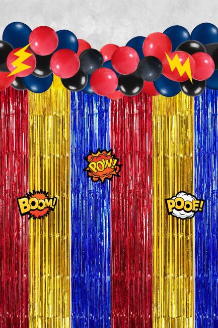 Süper Kahramanlar Tema Doğum Günü Balon Zinciri Seti Fon Perdeli Doğum Günü Süsleme Seti - 2