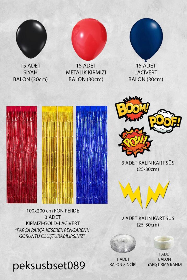 Süper Kahramanlar Tema Doğum Günü Balon Zinciri Seti Fon Perdeli Doğum Günü Süsleme Seti - 3