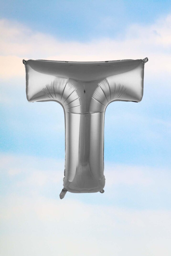 T Harfi Gümüş Folyo Balon 100 cm 40 inç 1 Metre Silver - 1