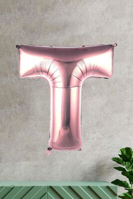 T Harfi Rose Gold Folyo Balon 100 cm 40 inç 1 Metre Baş Harf Balon - 1