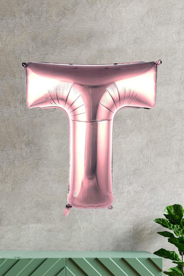 T Harfi Rose Gold Folyo Balon 100 cm 40 inç 1 Metre Baş Harf Balon - 1