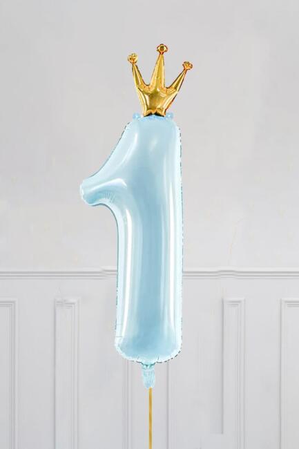Taçlı 1 Rakam Folyo Balon 1 Yaş Balonu Gold Taçlı MAVİ 90cm - 1