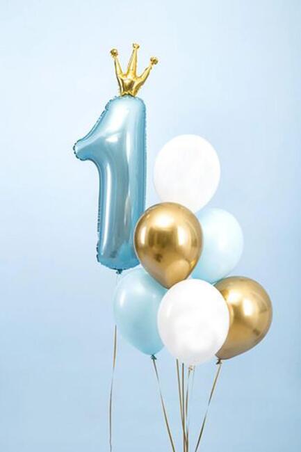 Taçlı 1 Rakam Folyo Balon 1 Yaş Balonu Gold Taçlı MAVİ 90cm - 4