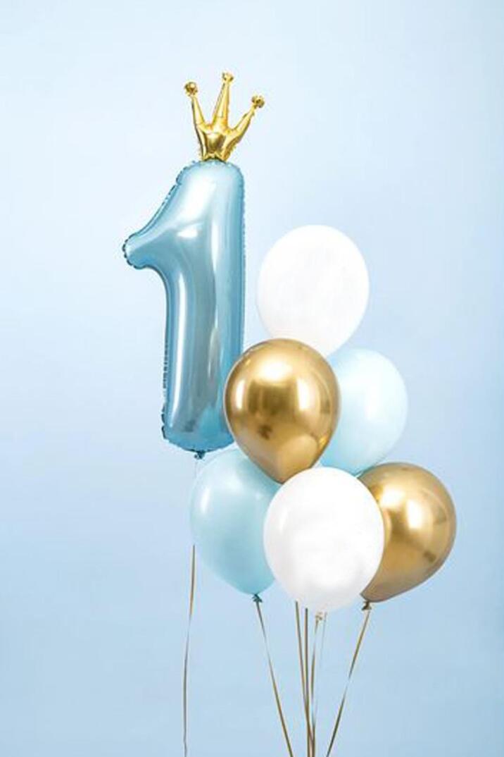Taçlı 1 Rakam Folyo Balon 1 Yaş Balonu Gold Taçlı MAVİ 90cm - 4