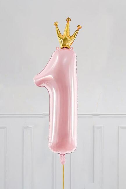 Taçlı 1 Rakam Folyo Balon 1 Yaş Balonu Gold Taçlı PEMBE 90cm - 2