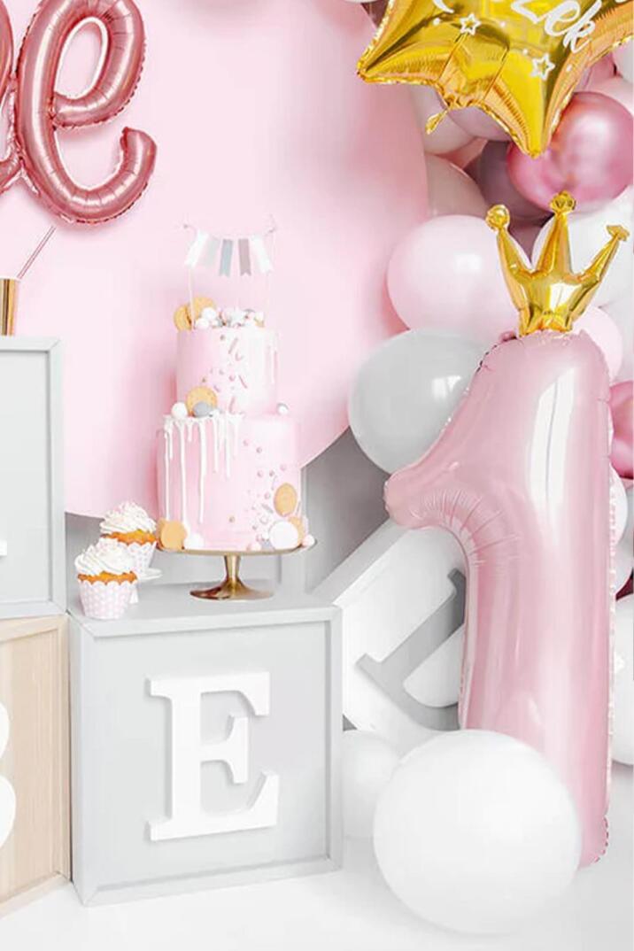 Taçlı 1 Rakam Folyo Balon 1 Yaş Balonu Gold Taçlı PEMBE 90cm - 3
