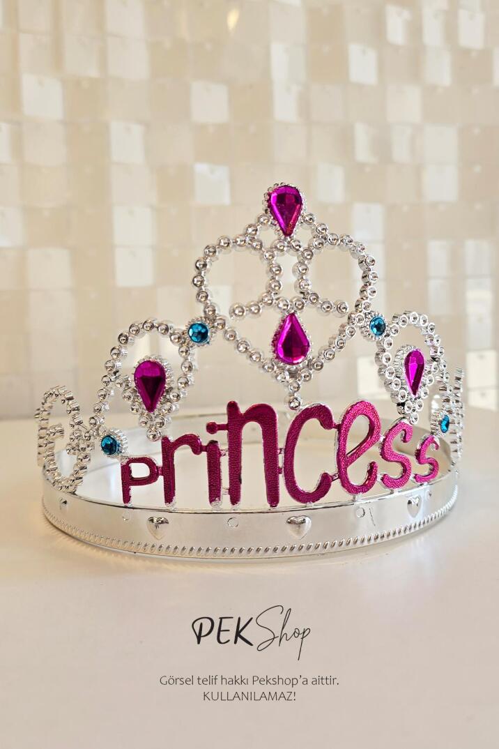 Taşlı Lüks Prenses Tacı GÜMÜŞ Princess Taç Boyut Ayarlı - 3