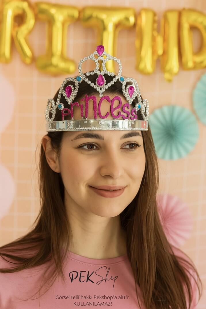 Taşlı Lüks Prenses Tacı GÜMÜŞ Princess Taç Boyut Ayarlı - 5