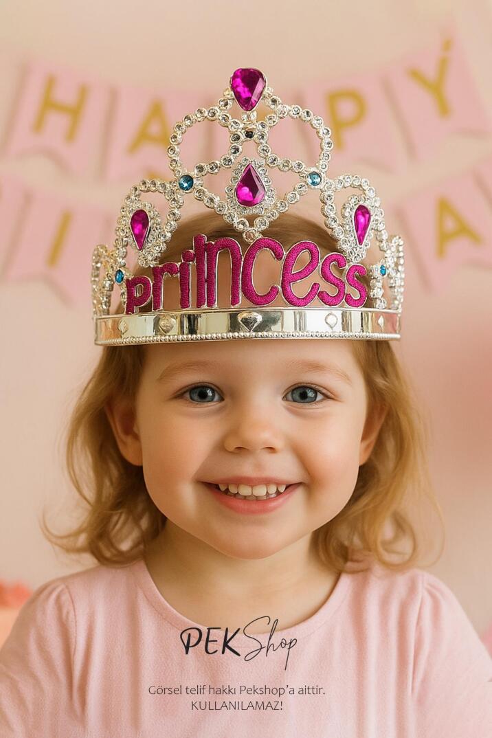 Taşlı Lüks Prenses Tacı GÜMÜŞ Princess Taç Boyut Ayarlı - 6