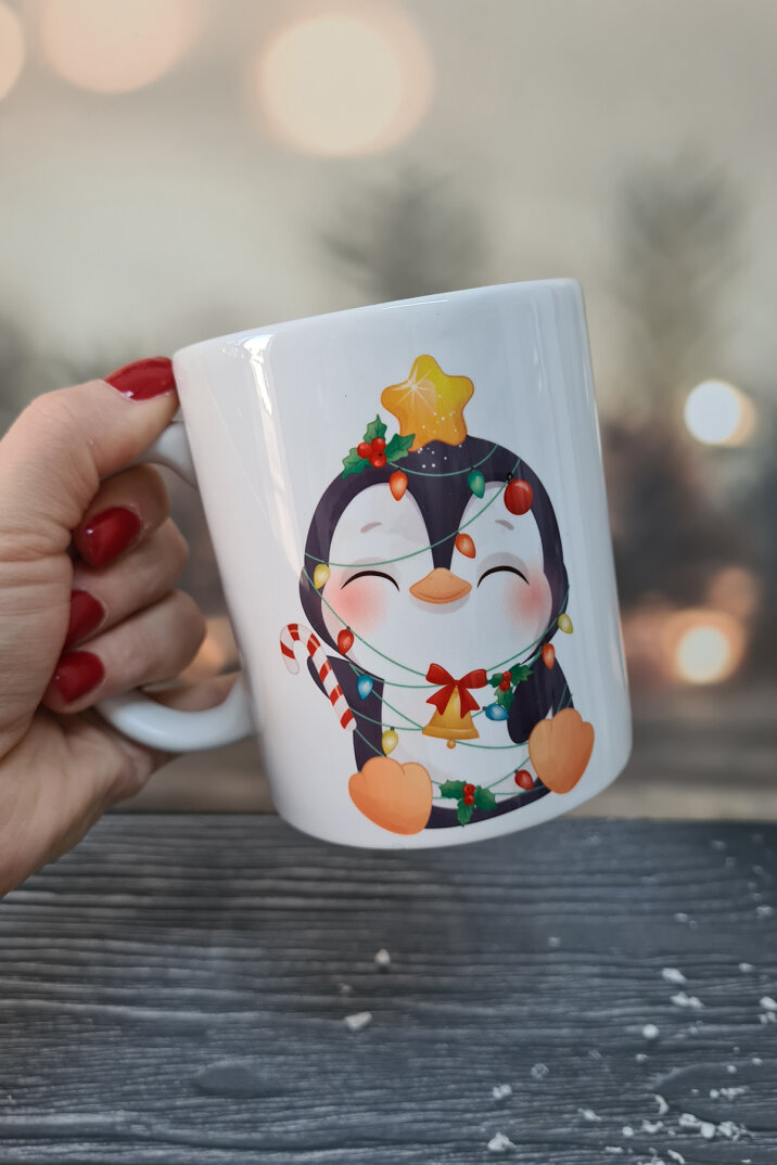 Tatlı Penguen Yılbaşı Hediyesi Kupa Bardak - 1