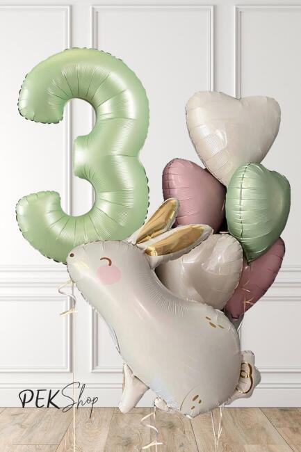 Tavşan Tema Retro Yeşil Rakamlı Kalp Balonlu Doğum Günü Balon Seti - 5