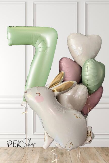 Tavşan Tema Retro Yeşil Rakamlı Kalp Balonlu Doğum Günü Balon Seti - 13