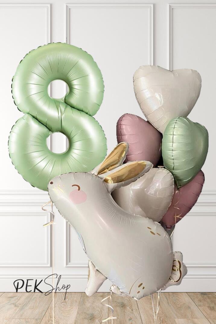 Tavşan Tema Retro Yeşil Rakamlı Kalp Balonlu Doğum Günü Balon Seti - 15